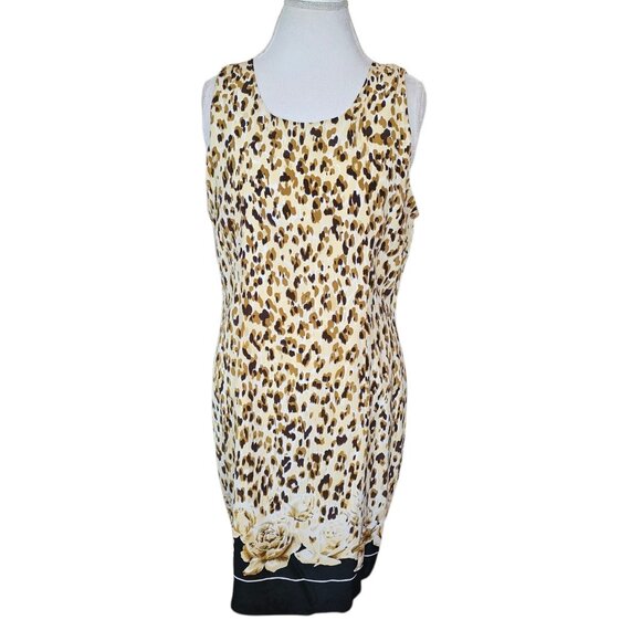 Retro Lew Magram Silk Leopard Print Dress NWT‎ Floral Cream Size 12 Sleeveless - Picture 1 of 12